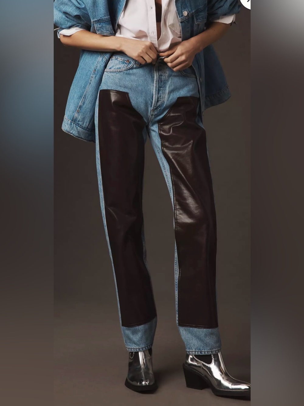 Agolde Ryder High-Rise Leather-Panel Jeans size 31 NWT $325 regular price - Picture 2 of 9